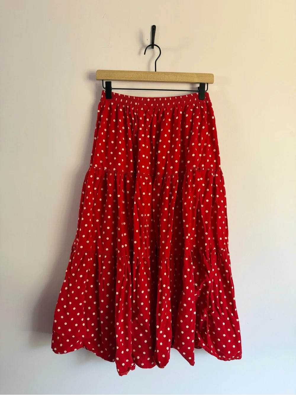 Vintage Minnie Mouse Red Polka Dot Tiered Maxi Skirt Cottagecore L